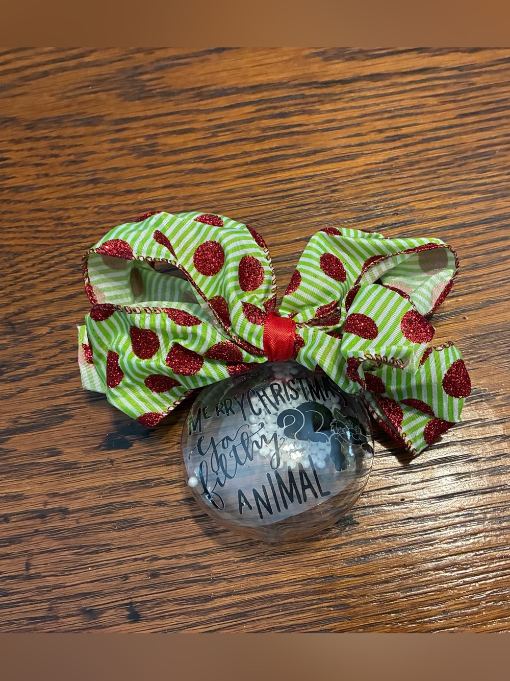 Festive Green and Red Polka Dot Ornament Bow